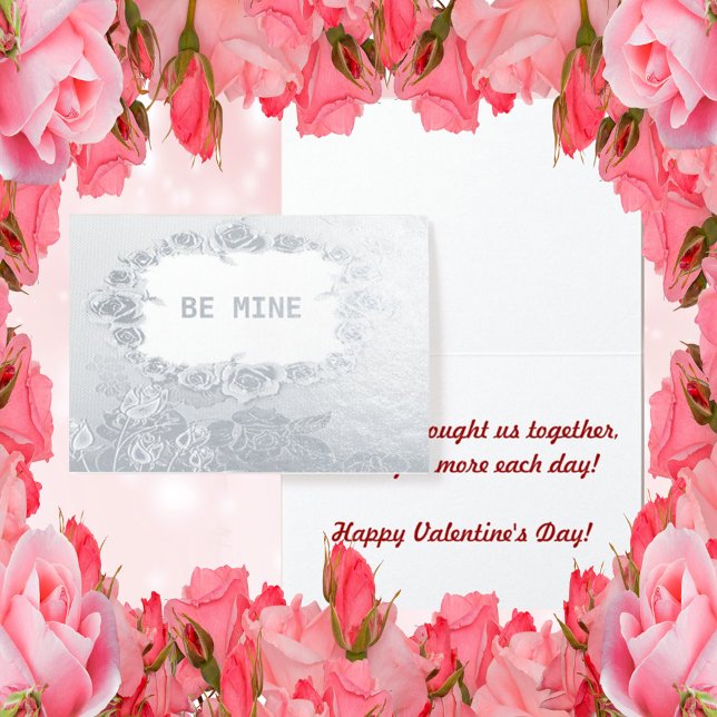 Silver Foil Roses Be Mine Valentine's Day Foil Card (Creator Uploaded)