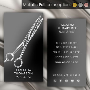 Silver Foil Scissors Hairdresser Social Media Business Cards