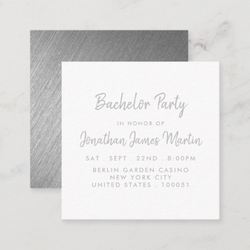 Silver Foil  Script Bachelor Party Ticket Invite