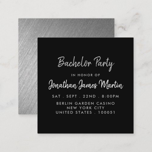 Silver Foil  Script Bachelor Party Ticket Invite