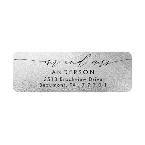 Silver Foil Script Chic Mr  Mrs Return Address Label