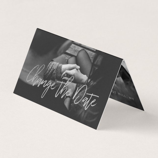 Silver Foil Script Photo Change The Date Card (Front)