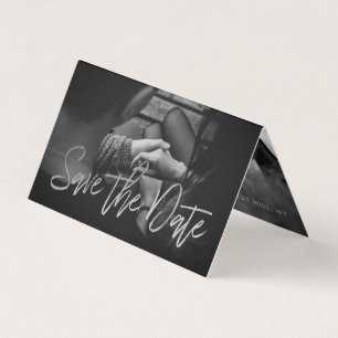 Silver Foil Script Photo Save The Date Card
