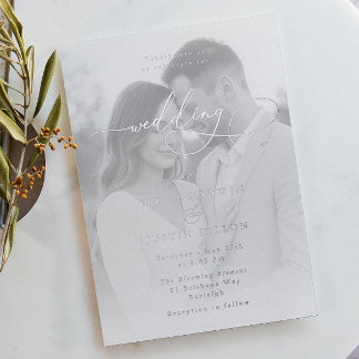 Silver Foil Script & Portrait Wedding Invitation
