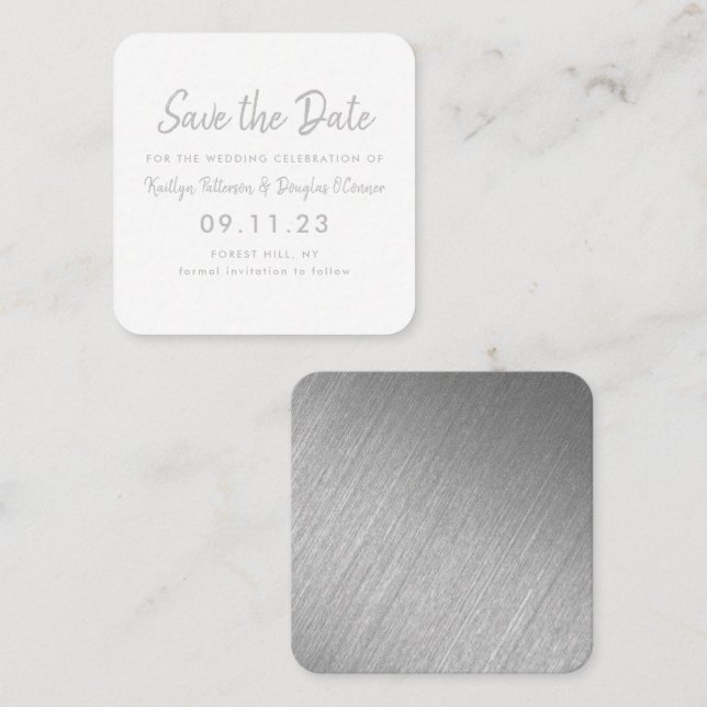 Silver Foil & Script Save The Date Card (Front/Back)