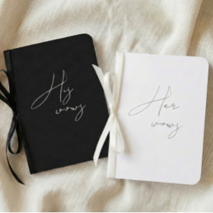 Silver Foil Script Vow Book Set His Her Wedding