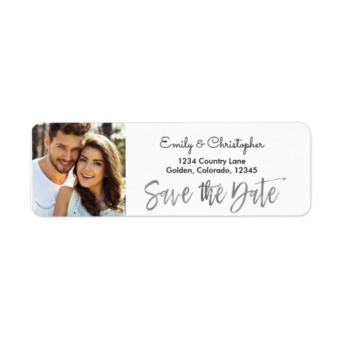 Silver Foil Script Wedding Save the Date Photo Label