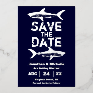 Silver Foil Shark Beach Save the Date Foil Invitation