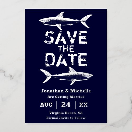 Silver Foil Shark Beach Save the Date Foil Invitation