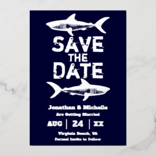 Silver Foil Shark Beach Save the Date Invitation