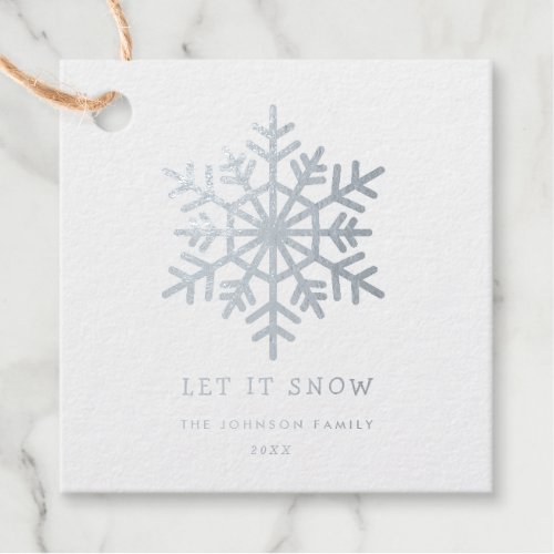 Silver foil simple snowflake _ let it snow foil favor tags