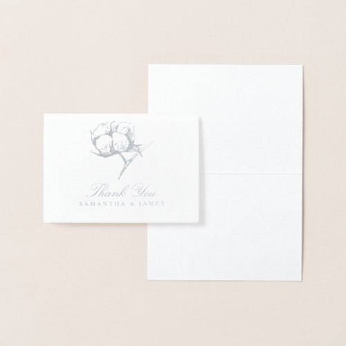 Silver Foil Single Cotton Boll Plant Etch Wedding Foil Card