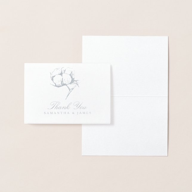 Silver Foil Single Cotton Boll Plant Etch Wedding Foil Card (Display)