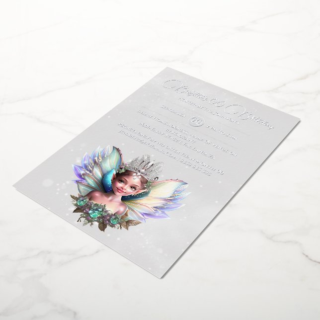 Silver foil snow queen winter wonderland fairy  foil invitation (Rotated)