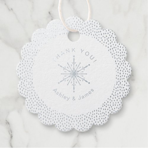 Silver Foil Snowflake Dots Pattern Wedding Thanks Foil Favor Tags
