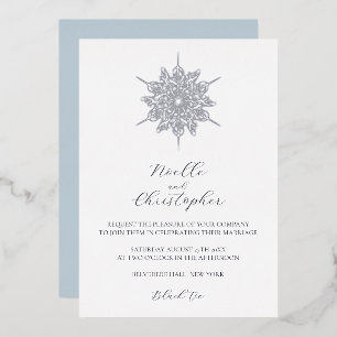 Silver Foil Snowflake Elegant Winter Wedding Foil Invitation