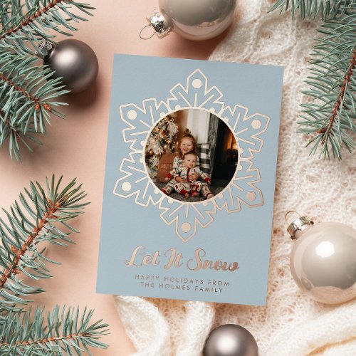 Silver Foil Snowflake Frame Let It Snow Photo Foil Holiday Card