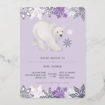 Silver Foil Snowflake Polar Purple Baby Shower Foil Invitation