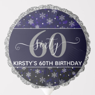 Silver Foil Snowflakes & blue bokeh 60th Birthday Balloon