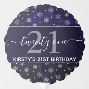 Silver Foil Snowflakes & blue bokeh Birthday Balloon