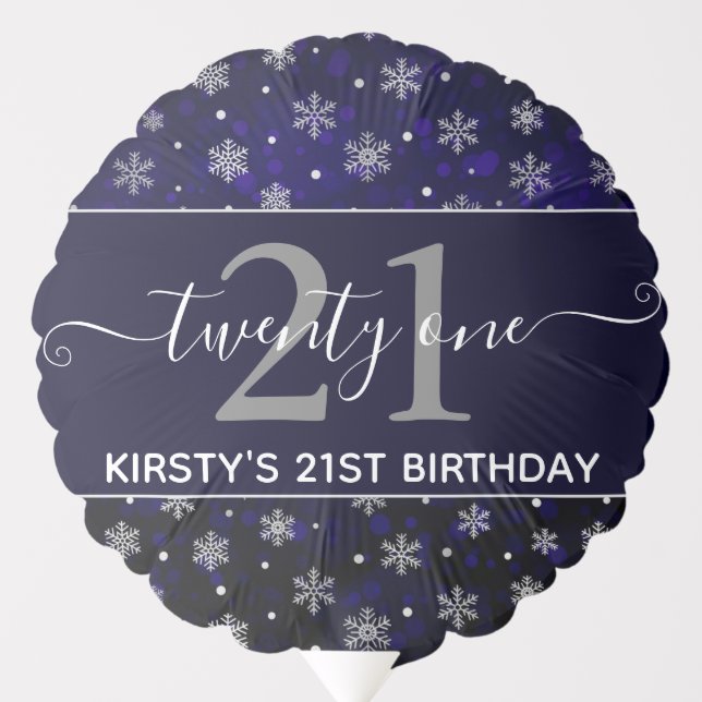 Silver Foil Snowflakes & blue bokeh Birthday Balloon (Front)