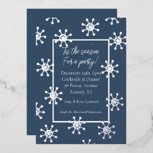 Silver Foil Snowflakes Holiday Party Invitation Foil Invitation