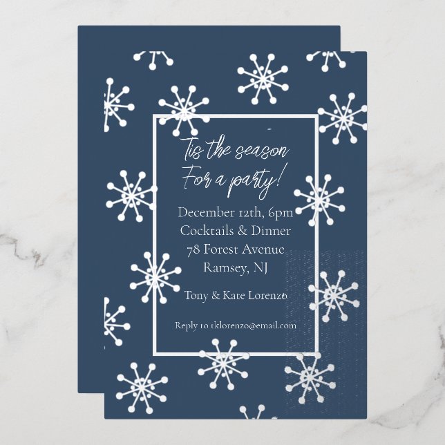 Silver Foil Snowflakes Holiday Party Invitation  Foil Invitation (Front/Back)