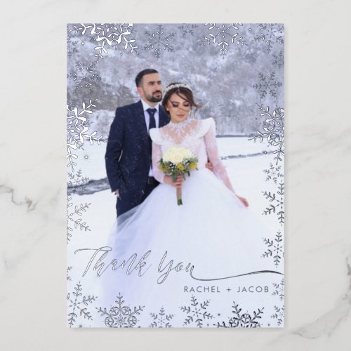 Silver Foil Snowflakes Wedding Thank You Card