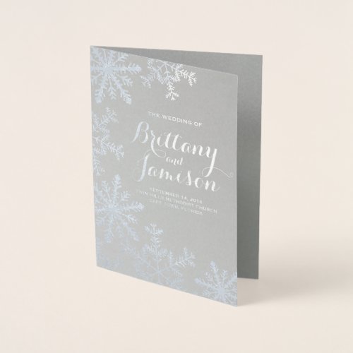 Silver Foil Snowflakes Winter Wedding Program