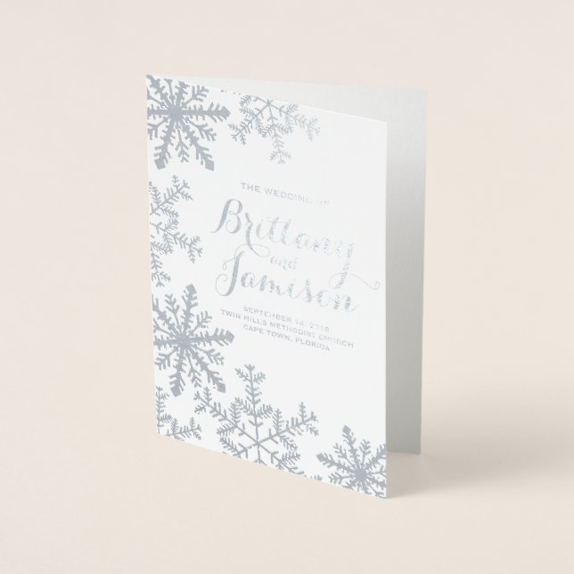 Silver Foil Snowflakes Winter Wedding Program (Front)