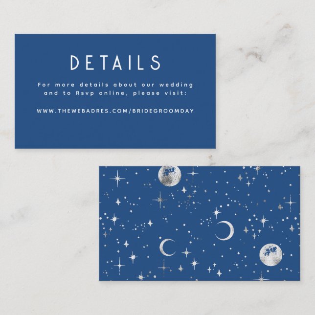 Silver Foil Stars Celestial Wedding Details Enclosure Card (Front/Back)
