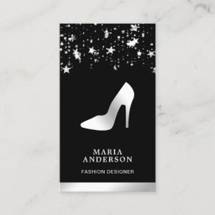 Silver Foil Stars Confetti High Heels Stilettos Business Card