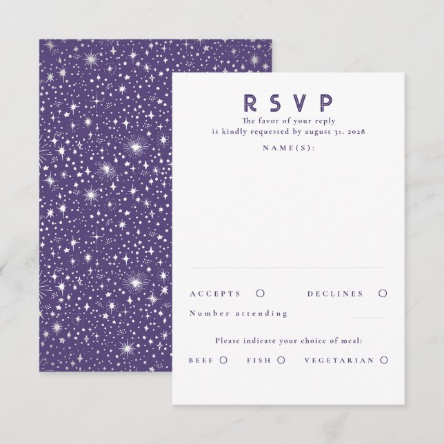 Silver Foil Stars Modern Wedding RSVP Card (Front/Back)