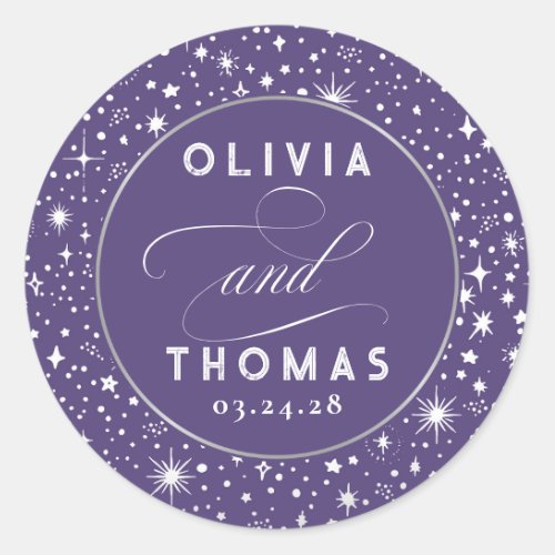 Silver Foil Stars Mystical Celestial Wedding Classic Round Sticker