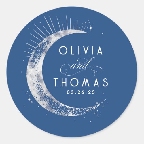 Silver Foil Stars Mystical Celestial Wedding Classic Round Sticker