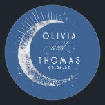 Silver Foil Stars Mystical Celestial Wedding Classic Round Sticker<br><div class="desc">Starry night celestial wedding navy blue stickers</div>