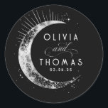 Silver Foil Stars Mystical Celestial Wedding Classic Round Sticker<br><div class="desc">Starry night celestial wedding black stickers</div>