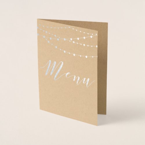 Silver foil string lights menu card