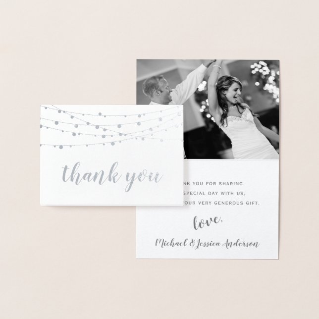 Silver Foil String Lights Photo Thank You Foil Card (Display)