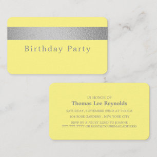 Silver Foil Stripe on Yellow Birthday Party Ticket