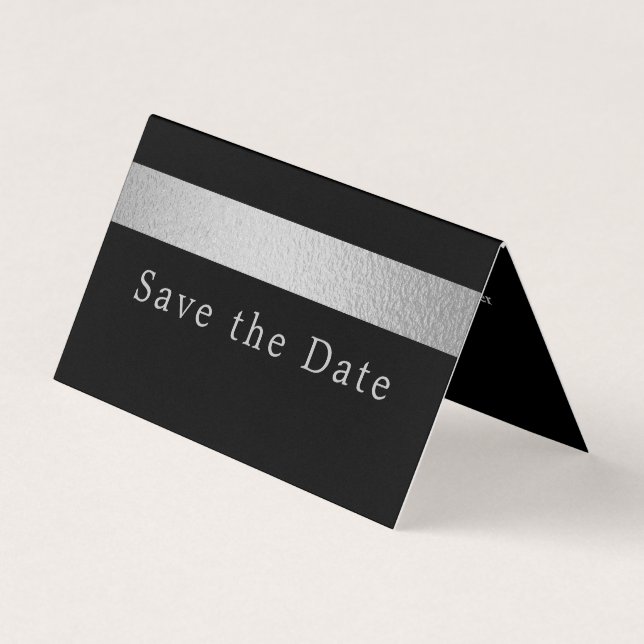 Silver Foil Stripe Photo Save The Date Card (Front)