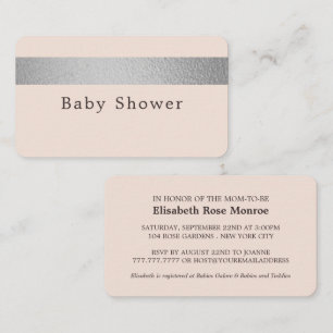 Silver Foil Stripe, Pink Baby Shower Ticket Invite