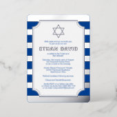 Silver Foil Striped Bar Mitzvah Invite with Star (Standing Front)