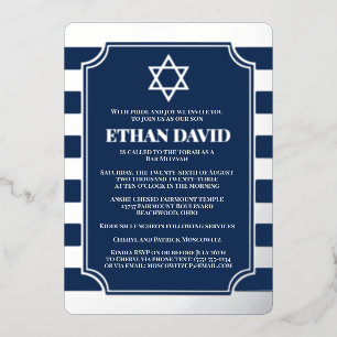 Silver Foil Striped Bar Mitzvah Invite with Star