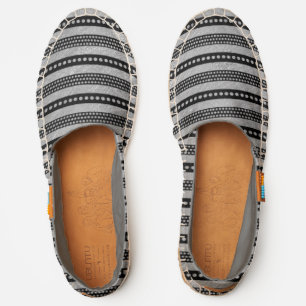 Silver Foil Stripes Dots On Black UBUNTU Espadrilles