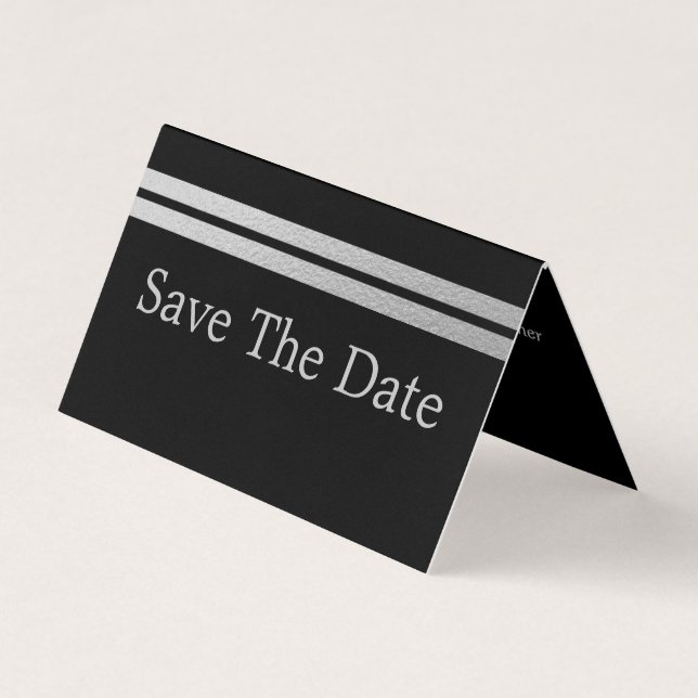 Silver Foil Stripes, Photo Save The Date Card (Front)