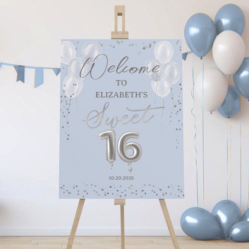Silver Foil Sweet 16 Balloons Blue Welcome Sign