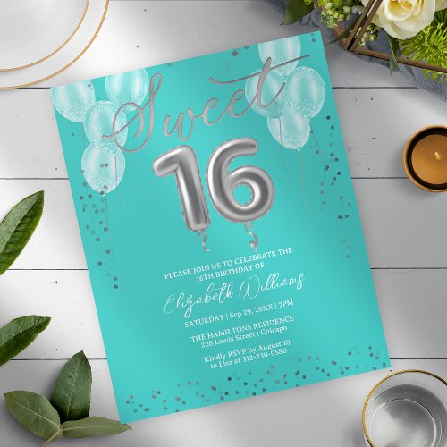 Silver Foil Sweet 16 Balloons Budget Invitations