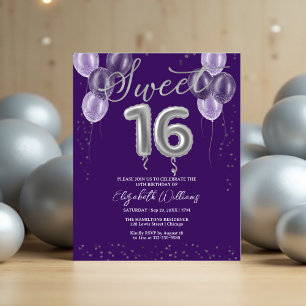 Silver Foil Sweet 16 Balloons Budget Invitations
