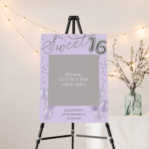 Silver Foil Sweet 16 Balloons Photo Prop Lavender  Foam Board